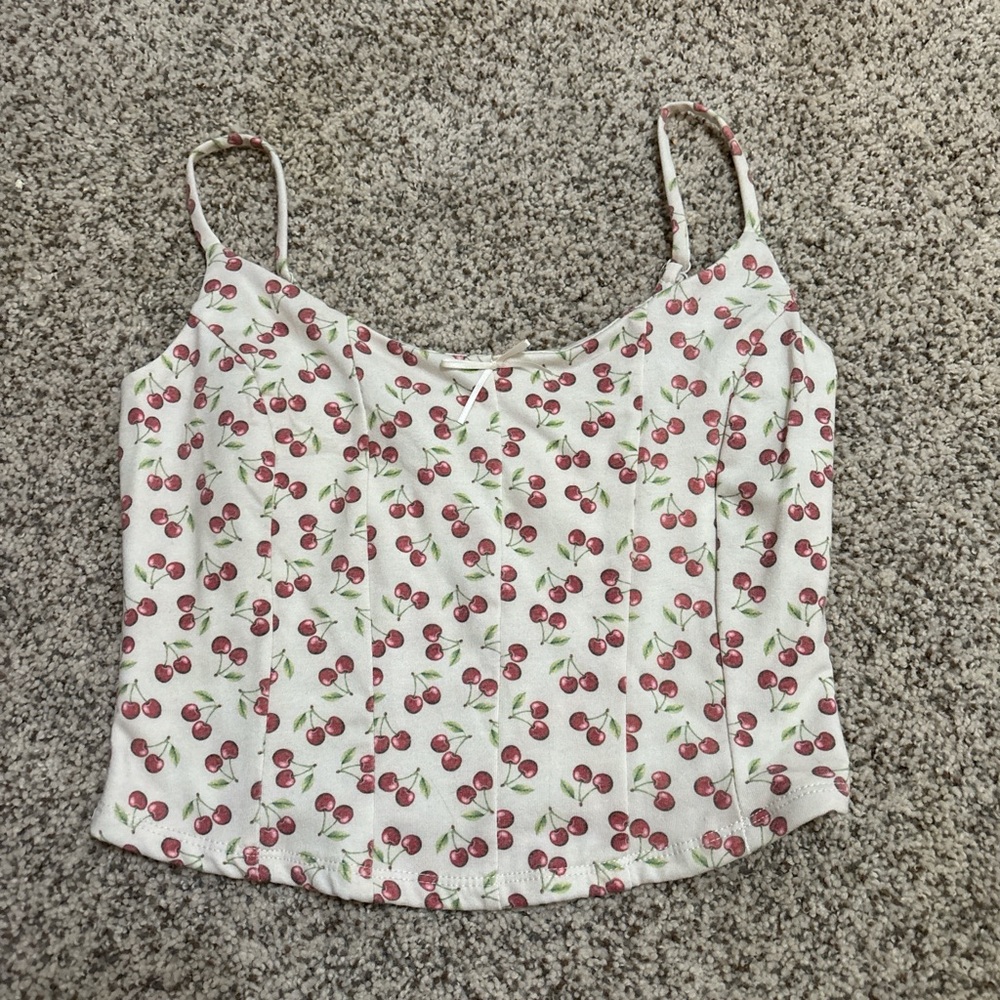 Cherry Print White Cami Top